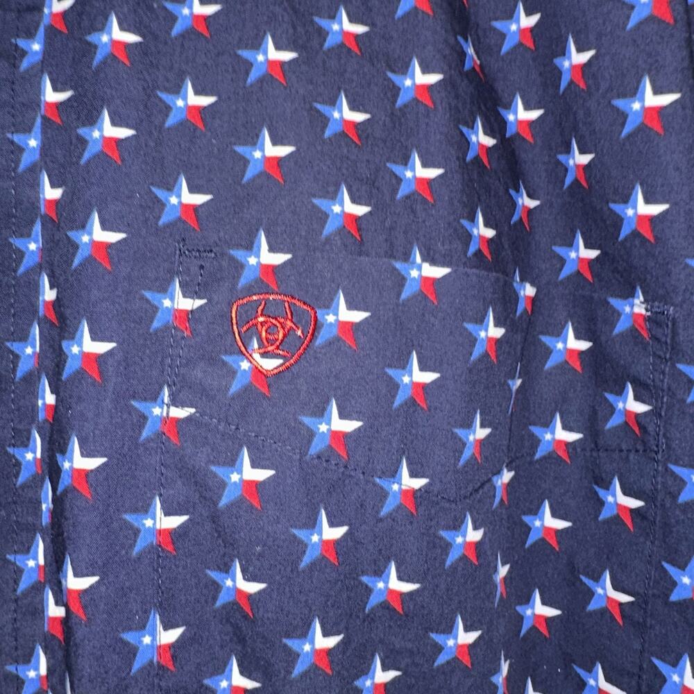 ARIAT Men's Navy Blue TEXAS Star Long Sleeve Western Shirt L 0623